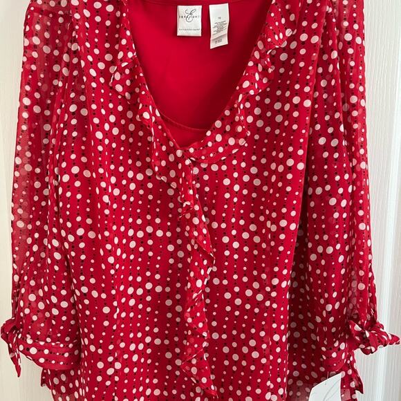 Emma James 2 Piece Set - Red Polka Dot outer Blouse with red tank top underneath - Picture 2 of 16